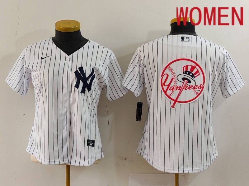 Women New York Yankees Blank White stripe Game 2024 Nike MLB Jersey style 16->women mlb jersey->Women Jersey
